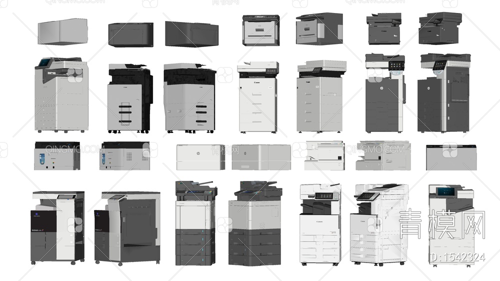 打印机 打印机组合 办公用品 办公器械SU模型下载【ID:1542324】