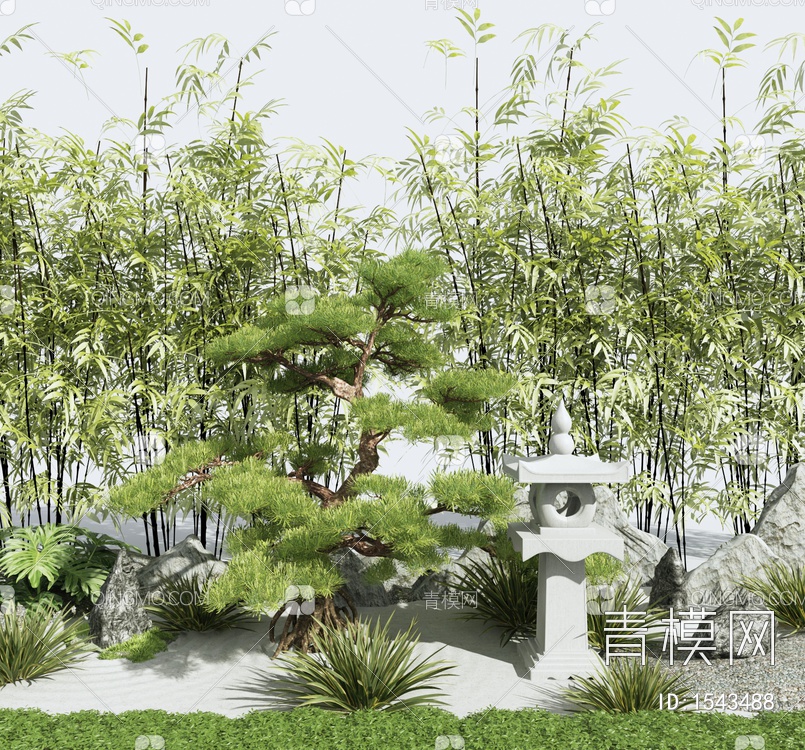 庭院景观植物景观树假山园艺小品3D模型下载【ID:1543488】