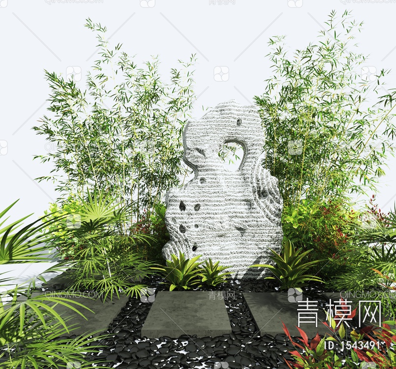 庭院景观植物景观树假山园艺小品3D模型下载【ID:1543491】