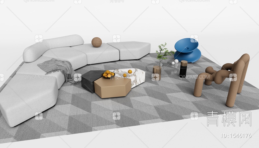 休闲沙发茶几组合 办公沙发3D模型下载【ID:1546176】