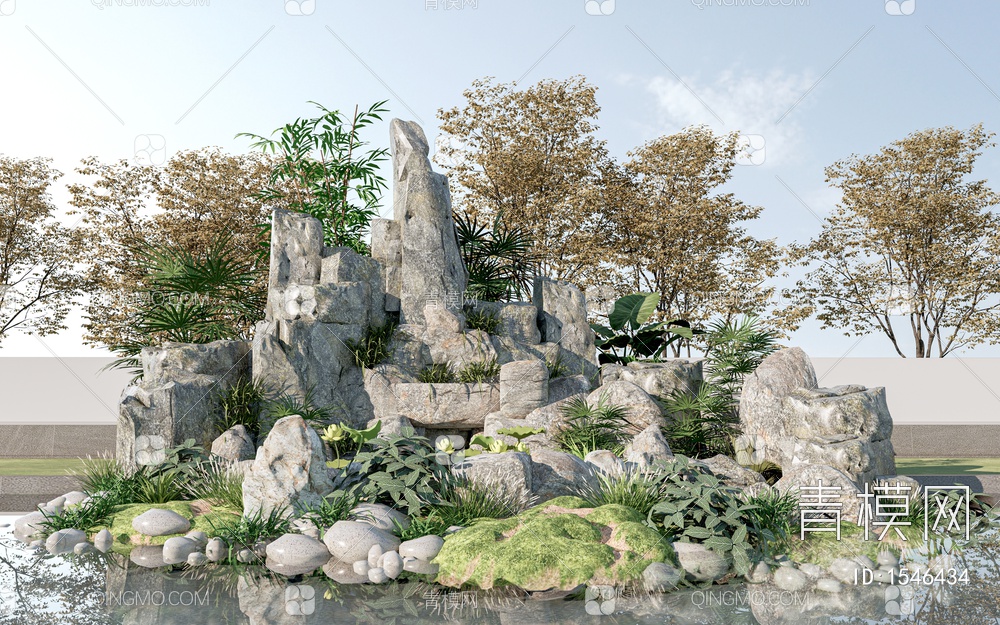 假山 石头 景观石 景石 园林小品 叠石SU模型下载【ID:1546434】