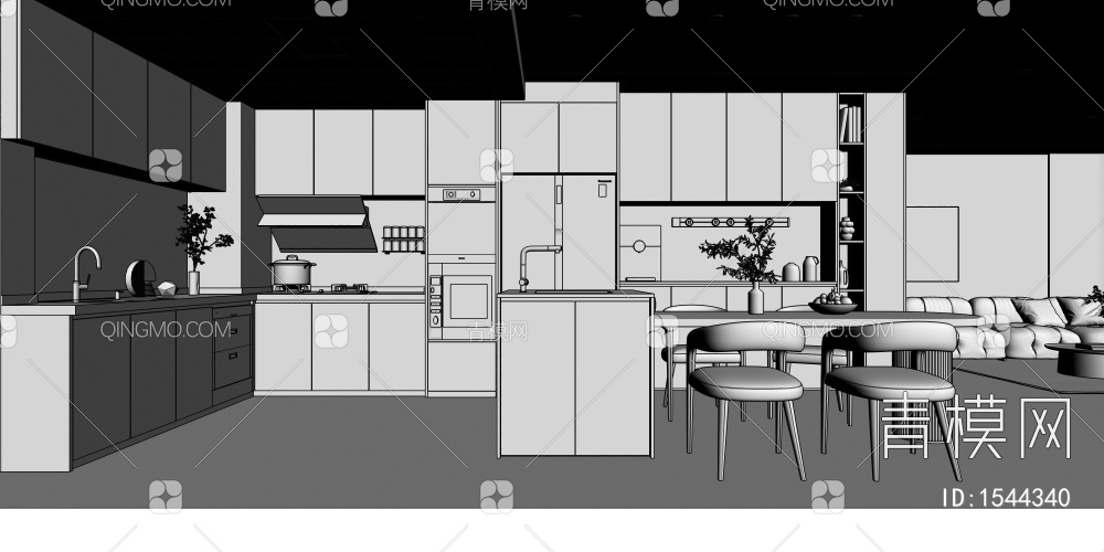 客餐厅 厨房3D模型下载【ID:1544340】