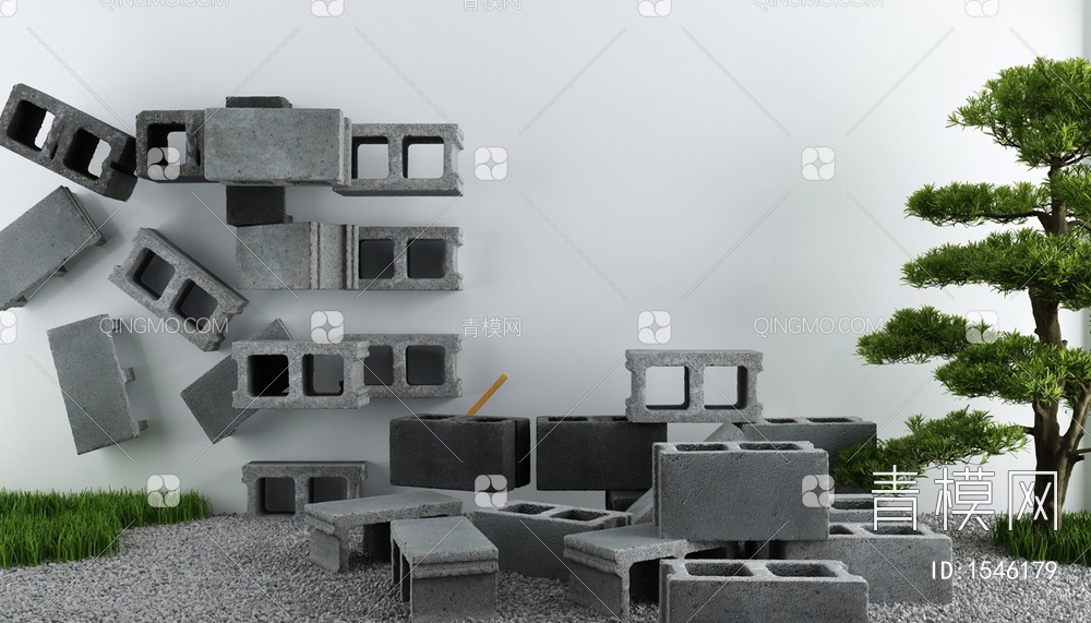 庭院水泥砖造景3D模型下载【ID:1546179】