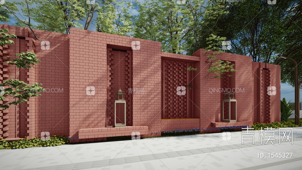 复古红砖文化镂空景墙小品SU模型下载【ID:1545327】