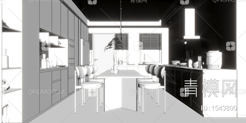 客餐厅 厨房3D模型下载【ID:1543800】