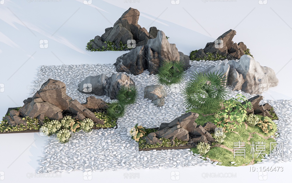 假山 石头 景观石 景石 园林小品 叠石SU模型下载【ID:1546473】