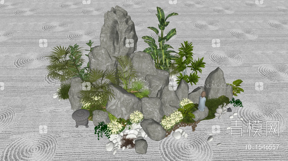 假山 石头 景观石 景石 园林小品 叠石SU模型下载【ID:1546557】