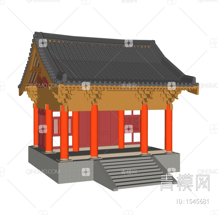 唐代寺庙建筑-斗拱-单门SU模型下载【ID:1545681】
