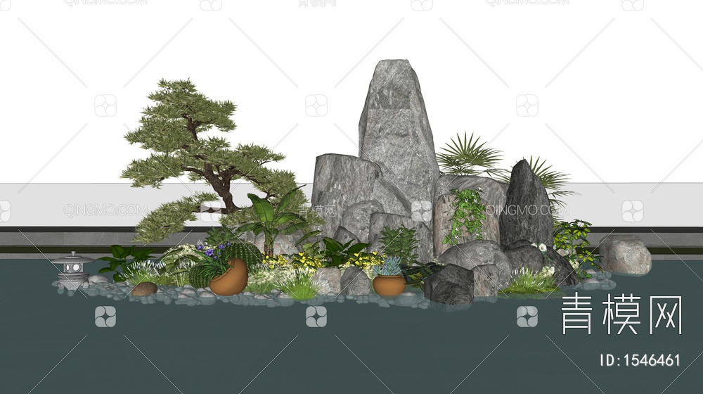 假山 石头 景观石 景石 园林小品 叠石SU模型下载【ID:1546461】