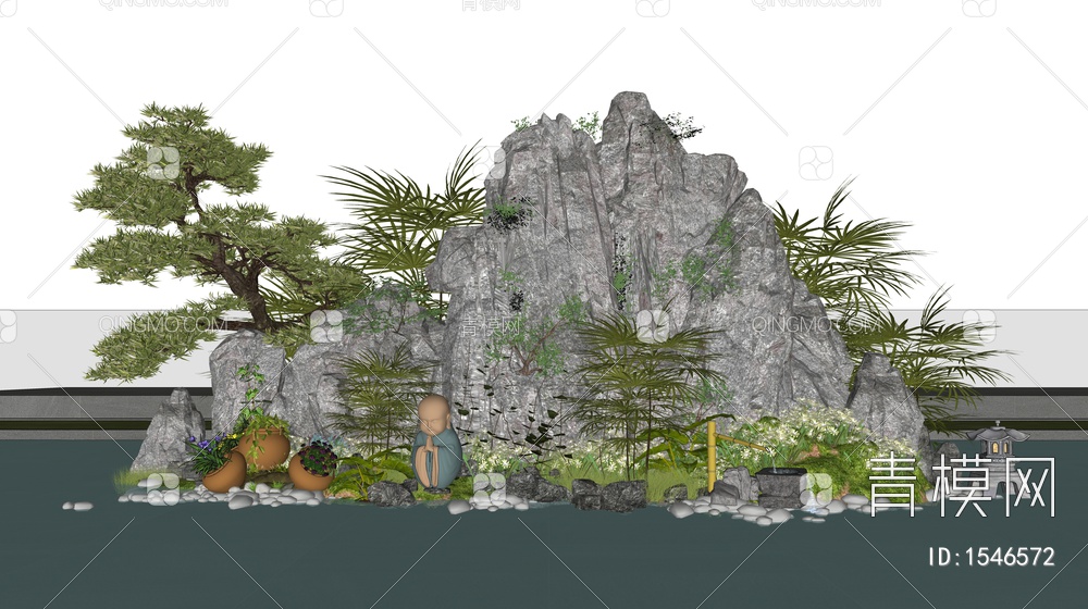 假山 石头 景观石 景石 园林小品 叠石6SU模型下载【ID:1546572】