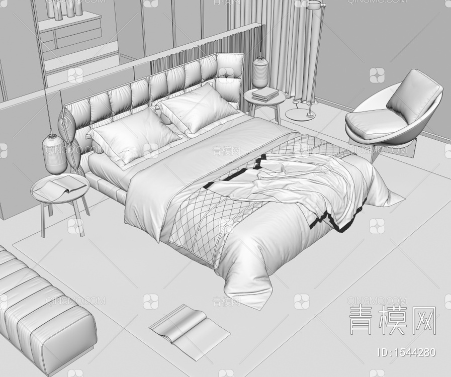 Minotti 双人床3D模型下载【ID:1544280】