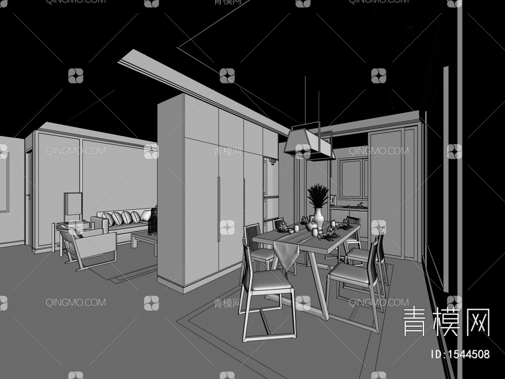 客餐厅 厨房3D模型下载【ID:1544508】