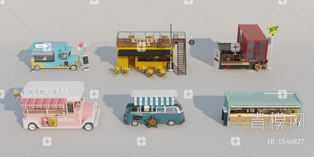 户外餐车集装箱餐车3D模型下载【ID:1546827】