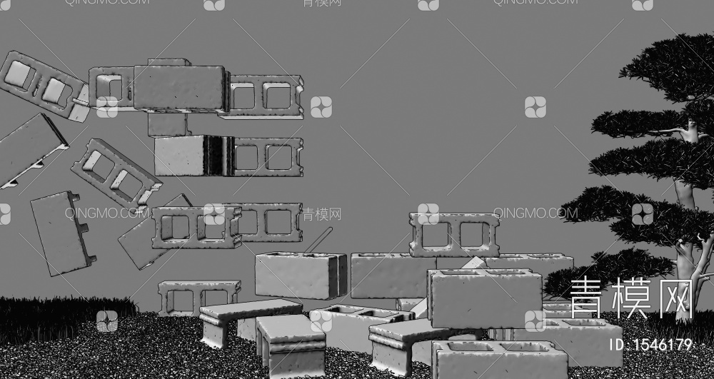庭院水泥砖造景3D模型下载【ID:1546179】