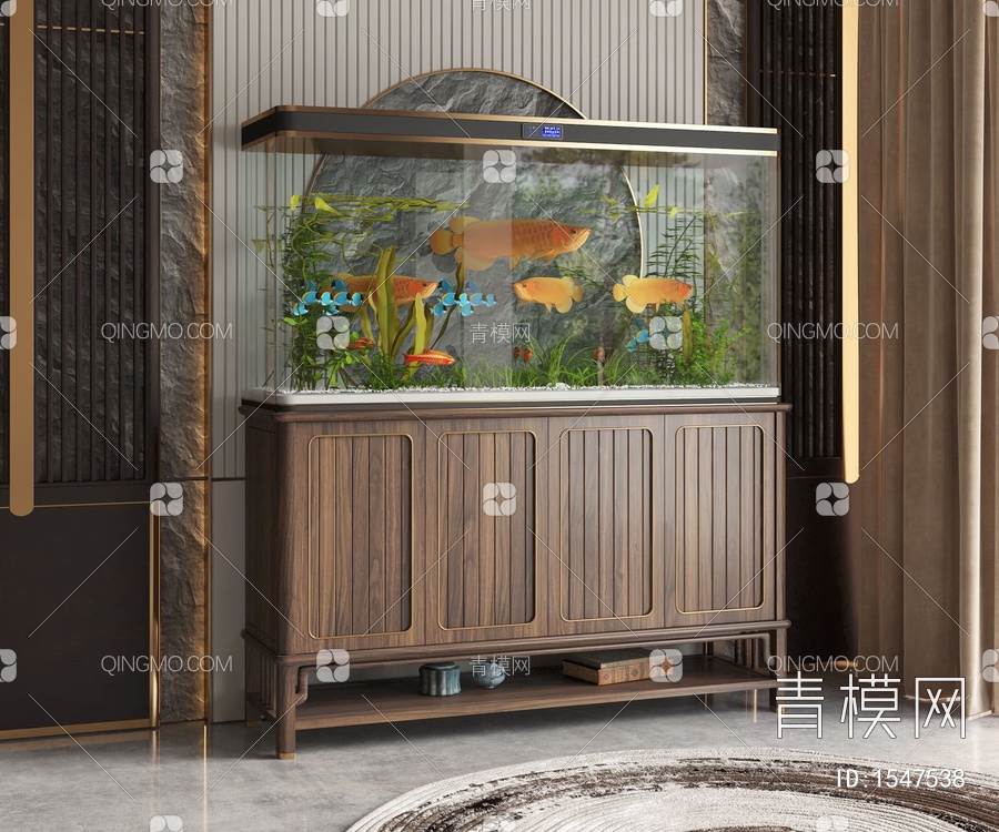 鱼缸 水族箱 玻璃鱼缸 热带鱼 金鱼 水草3D模型下载【ID:1547538】