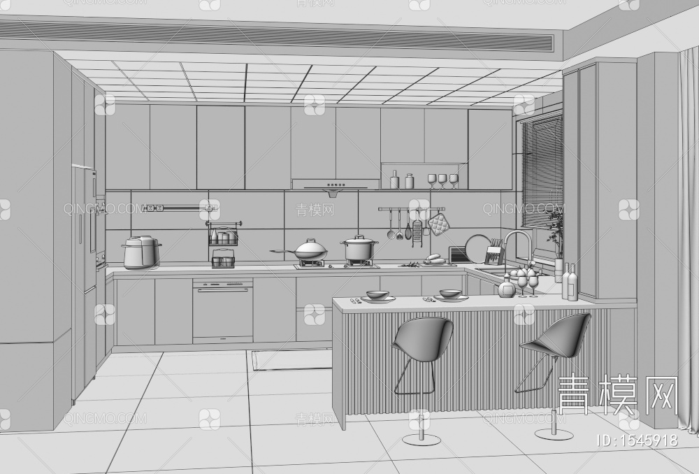 开放式厨房3D模型下载【ID:1545918】