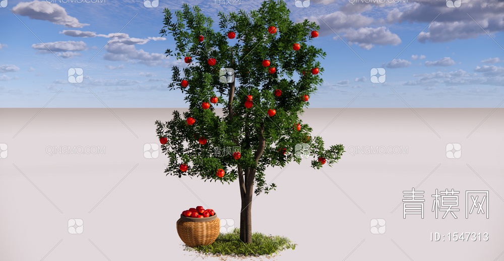 乔木 庭园果树 苹果树 红苹果SU模型下载【ID:1547313】
