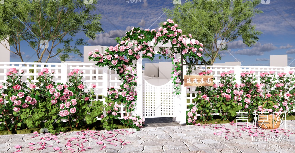 庭园花园景观 玫瑰花园 玫瑰庄园 小院门 木院门 爬藤蔷薇SU模型下载【ID:1547694】
