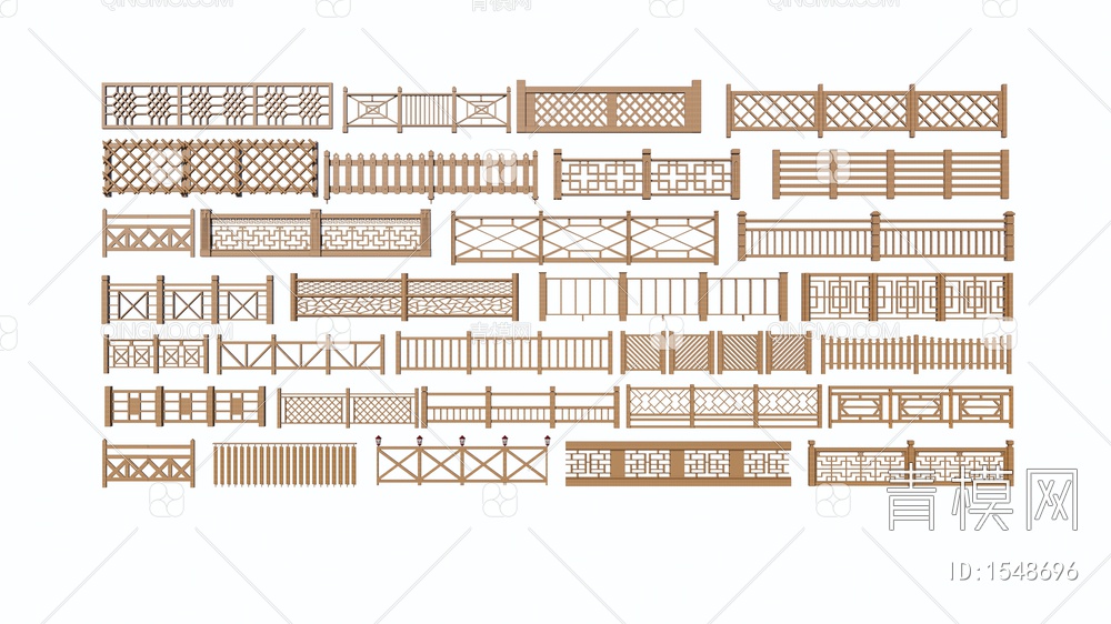 围栏 护栏 木栏杆 竹篱笆 木栅栏 格栅 木扶手 围墙SU模型下载【ID:1548696】