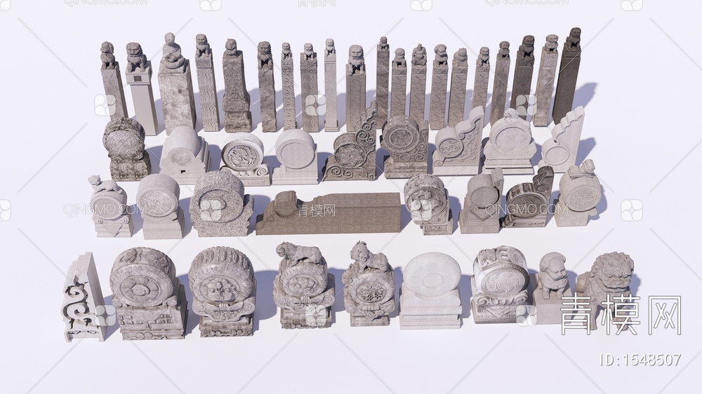 石狮子 石头雕塑 貔貅 狮子雕塑SU模型下载【ID:1548507】