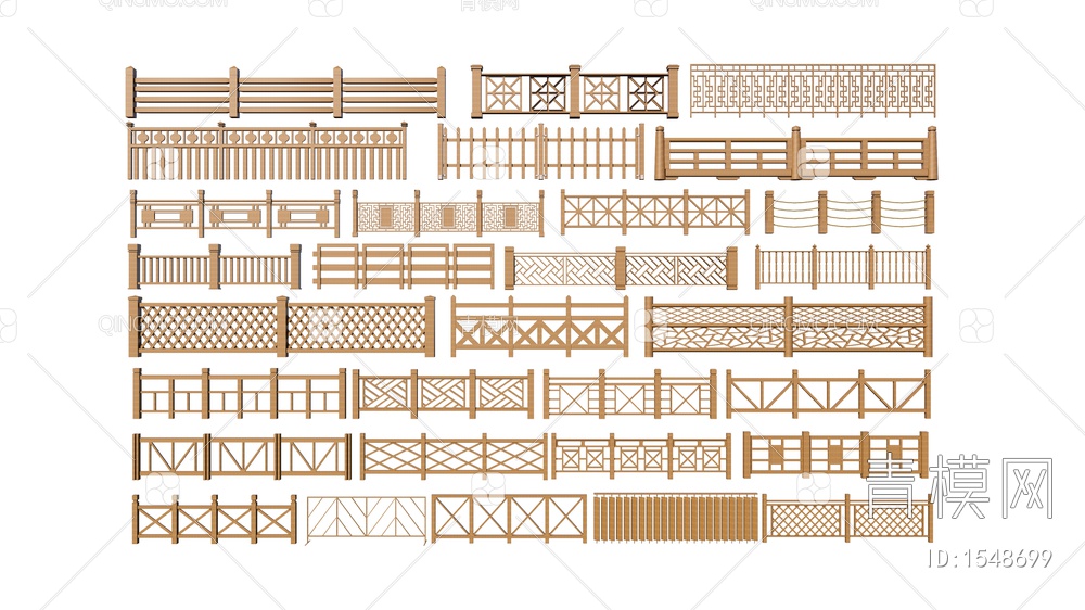 围栏 护栏 木栏杆 竹篱笆 木栅栏 格栅 木扶手 围墙SU模型下载【ID:1548699】