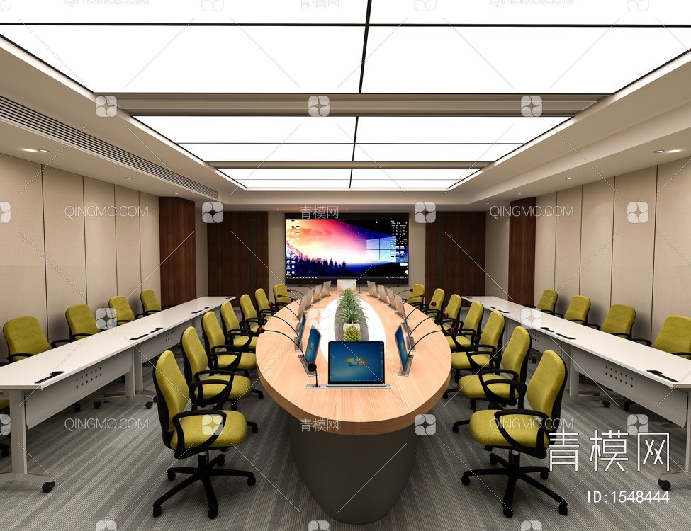 椭圆会议桌 会议室3D模型下载【ID:1548444】