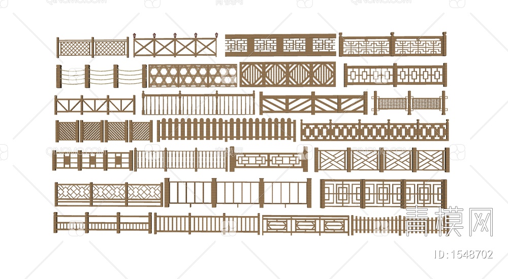 围栏 护栏 木栏杆 竹篱笆 木栅栏 格栅 木扶手 围墙SU模型下载【ID:1548702】