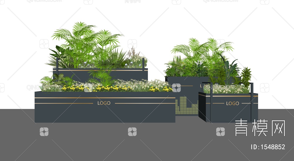 花箱 外摆花箱 植物盆栽 植物组合 花坛花箱 花箱 移动种植池SU模型下载【ID:1548852】