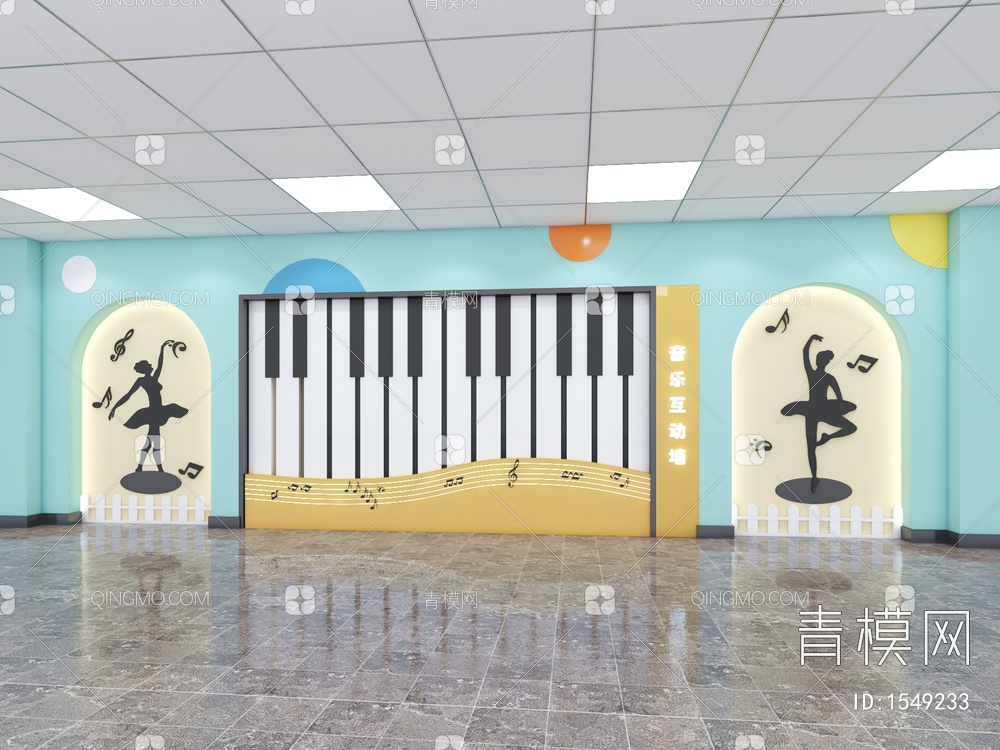 文化墙阅读空间舞蹈室音乐墙3D模型下载【ID:1549233】