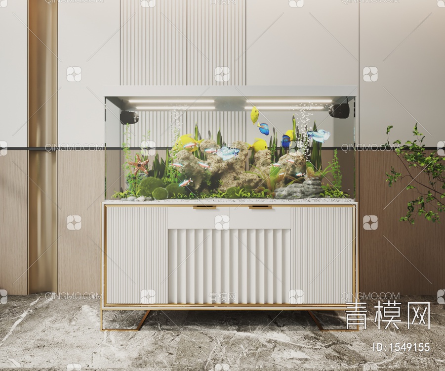 玻璃鱼缸+水族箱+++展示柜+边柜3D模型下载【ID:1549155】