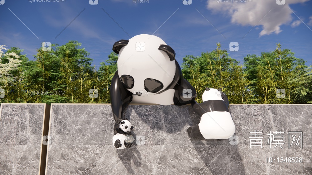 熊猫雕塑  熊猫雕塑小品 创意熊猫雕塑 几何熊猫雕塑 商业景观网红装置SU模型下载【ID:1548528】