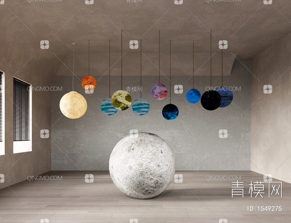 星球灯地球月球吊灯3D模型下载【ID:1549275】