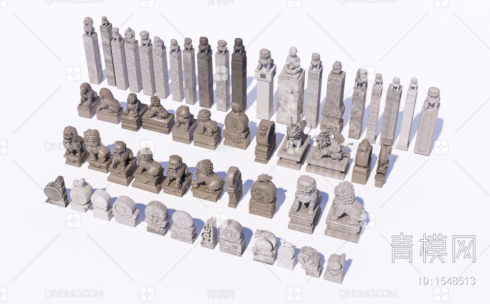 石狮子 石头雕塑 貔貅 狮子雕塑SU模型下载【ID:1548513】