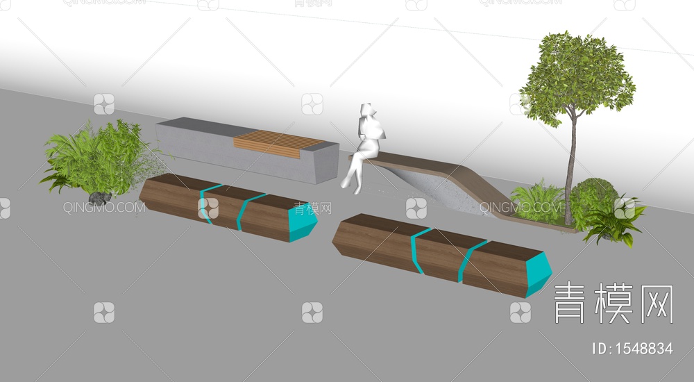 景观座椅 户外景观树池座椅 公共坐凳 广场座椅  花池座椅  植物SU模型下载【ID:1548834】