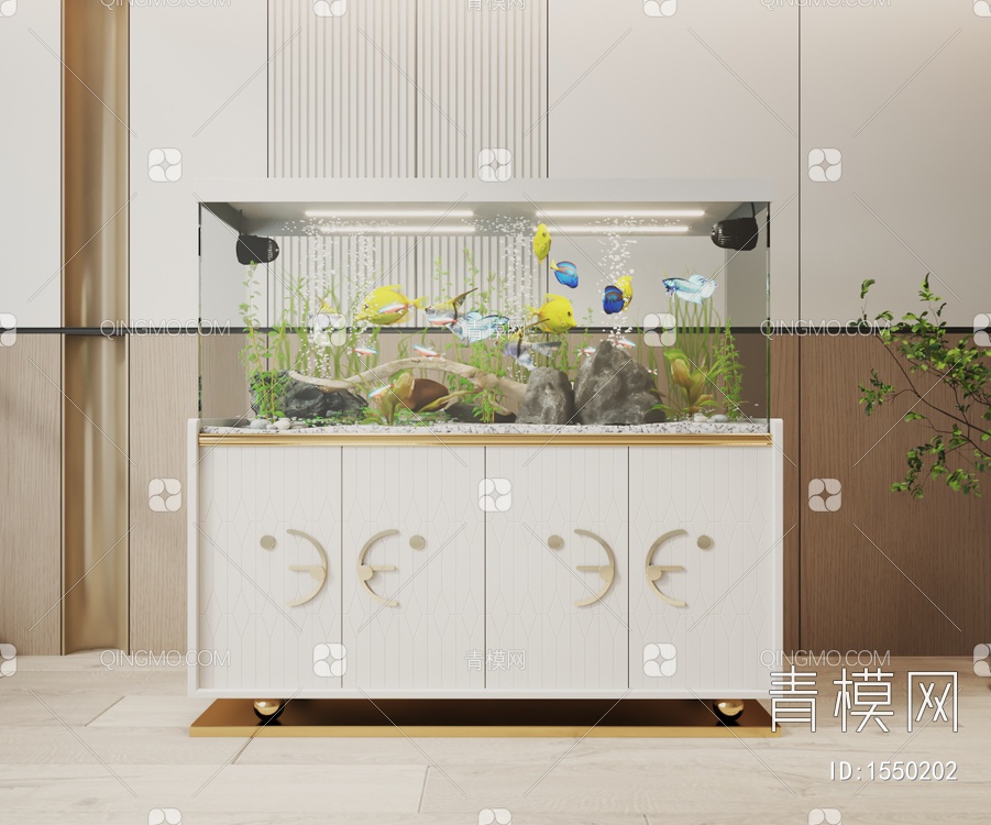 玻璃鱼缸 水族箱 展示柜 边柜3D模型下载【ID:1550202】