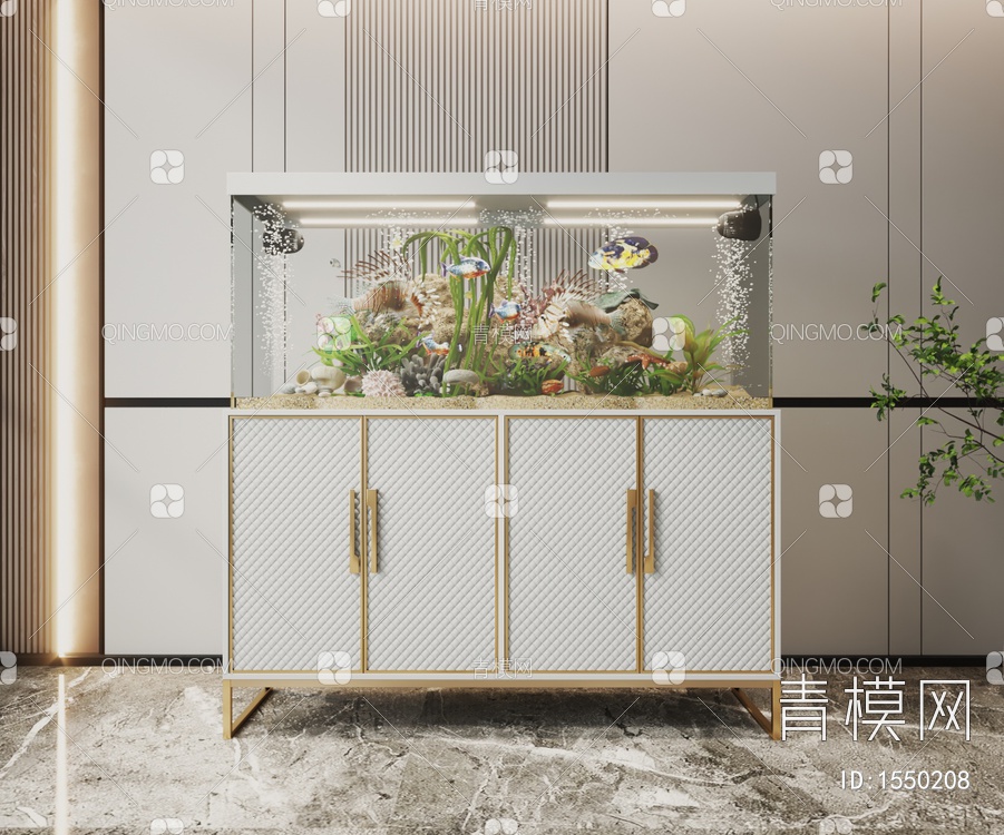 玻璃鱼缸 水族箱 展示柜 边柜3D模型下载【ID:1550208】