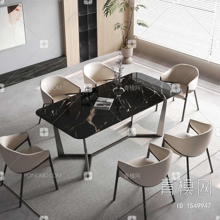 餐桌椅组合 桌子 饰品 摆件3D模型下载【ID:1549947】
