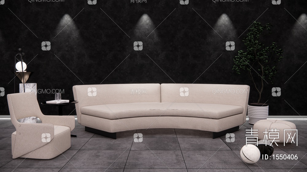 Minotti白色弧形单体沙发SU模型下载【ID:1550406】