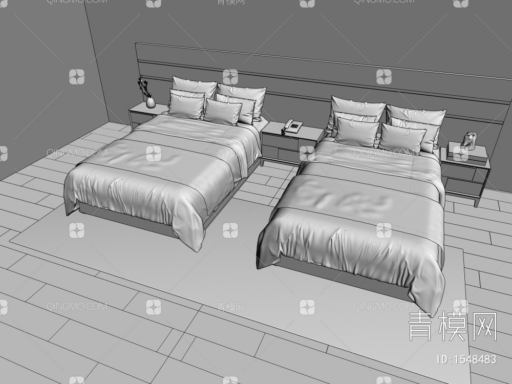 宾馆单人床3D模型下载【ID:1548483】