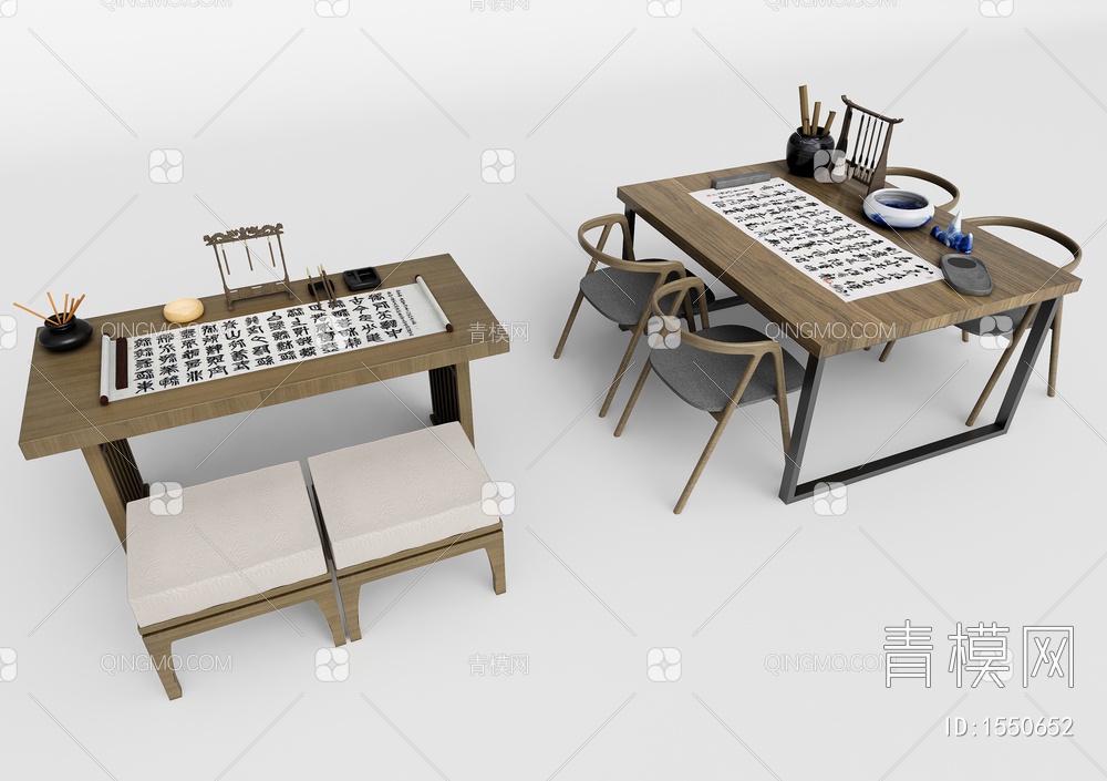 书法桌椅3D模型下载【ID:1550652】