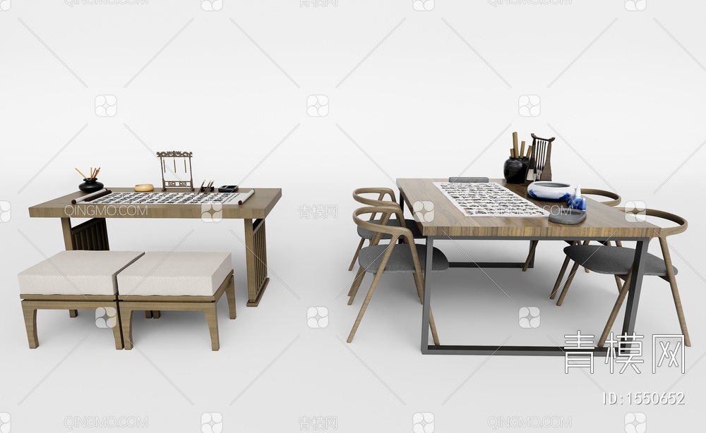 书法桌椅3D模型下载【ID:1550652】