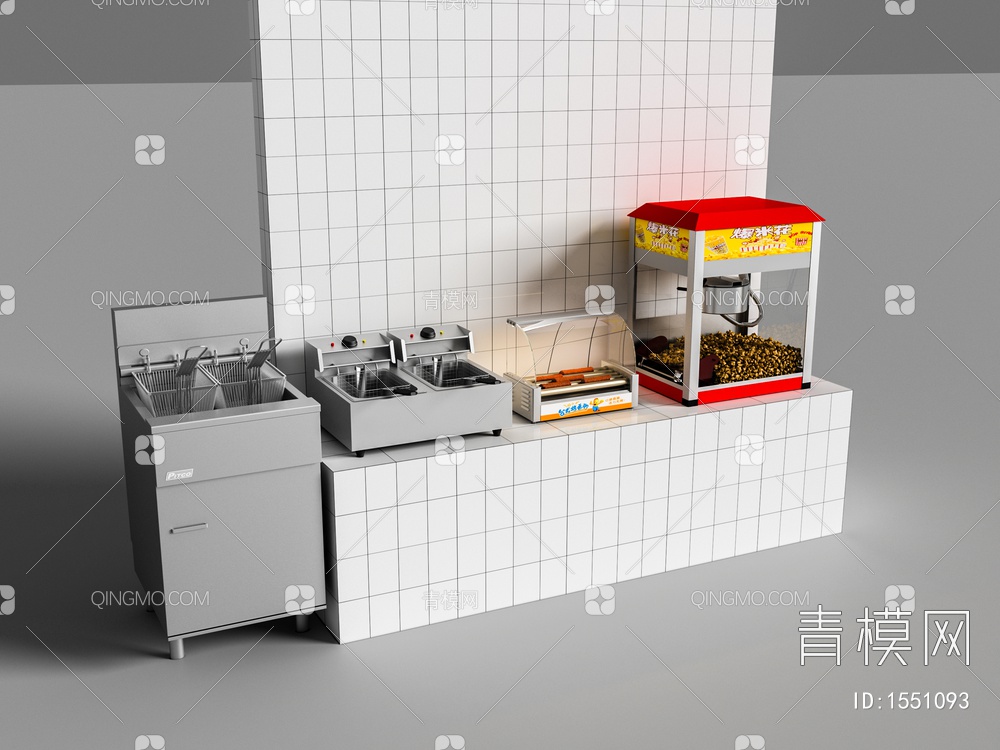 电油炸锅 烤肠机 爆米花机3D模型下载【ID:1551093】