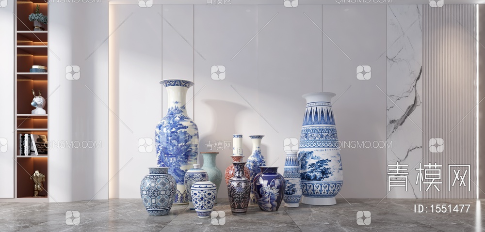 花瓶 陶瓷瓶 落地花瓶 葫芦瓷瓶3D模型下载【ID:1551477】