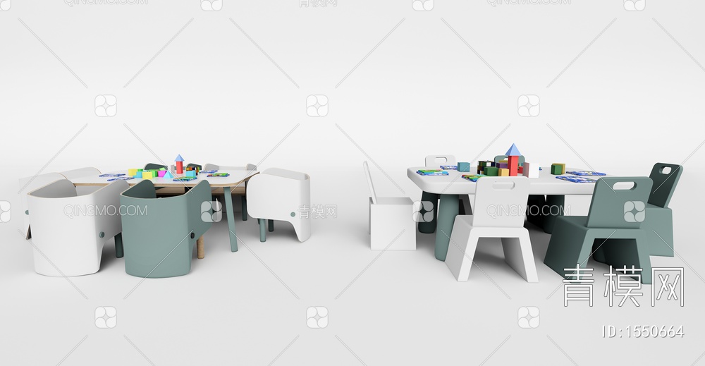 儿童桌椅组合3D模型下载【ID:1550664】