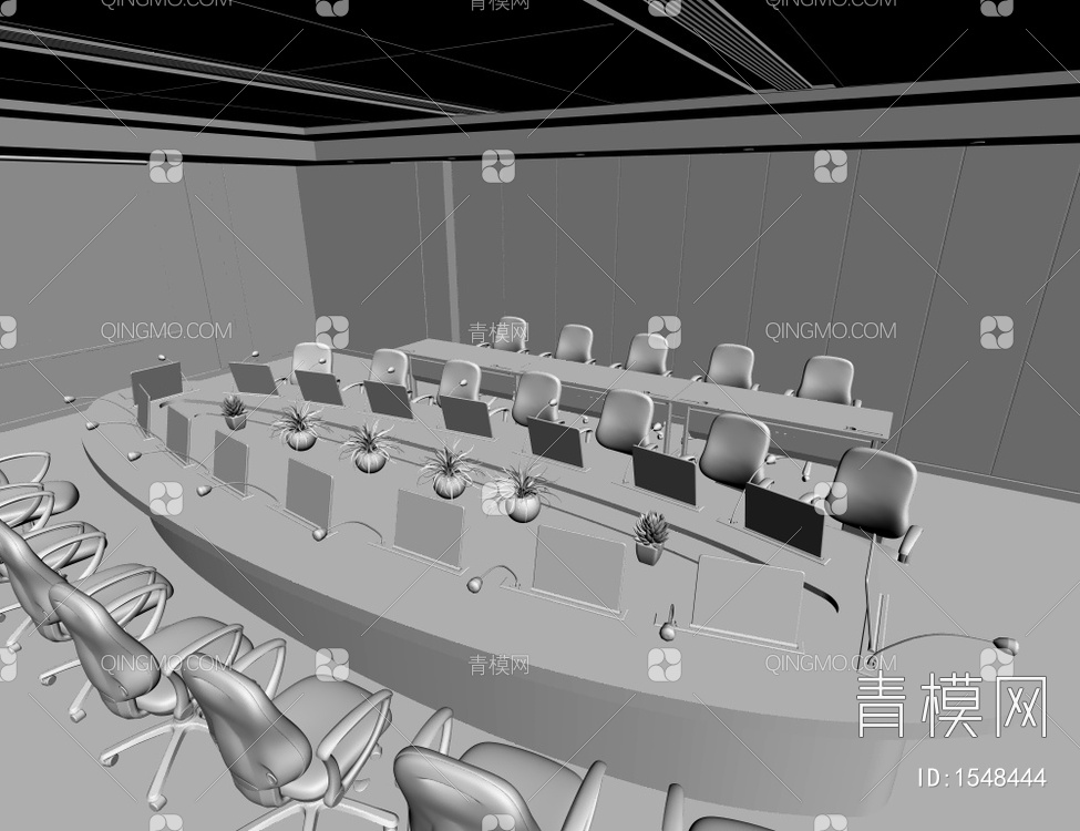 椭圆会议桌 会议室3D模型下载【ID:1548444】
