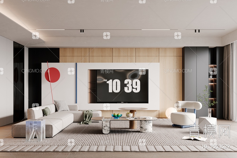 客厅，沙发组合，电视机墙，吧台3D模型下载【ID:1553529】