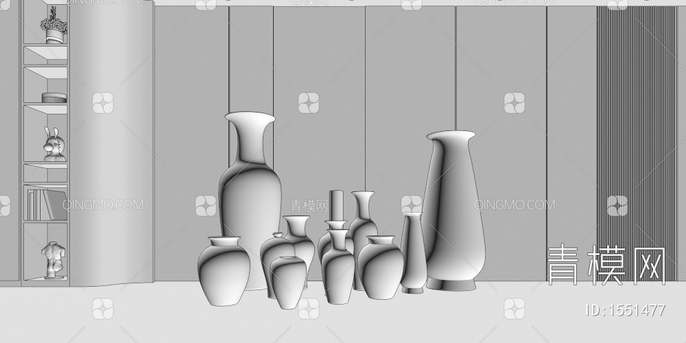 花瓶 陶瓷瓶 落地花瓶 葫芦瓷瓶3D模型下载【ID:1551477】