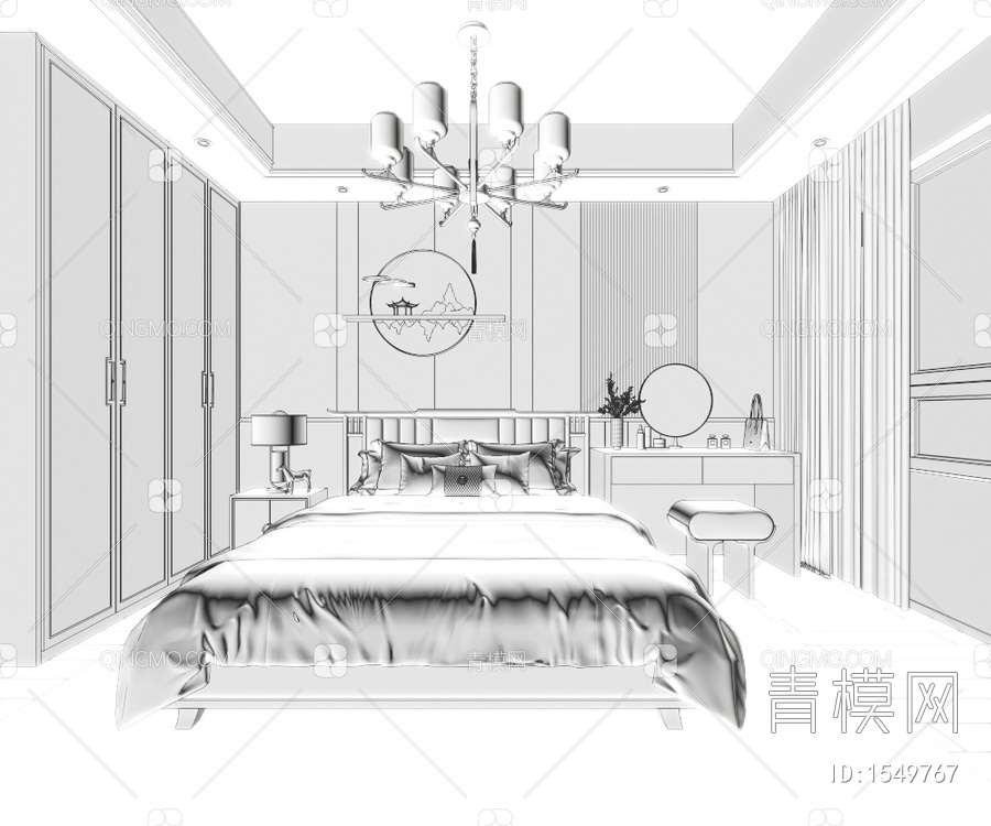卧室，卧室，衣帽间3D模型下载【ID:1549767】
