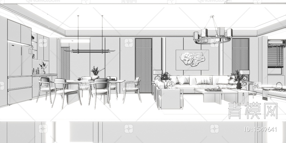 客餐厅，客餐厅，厨房3D模型下载【ID:1549641】