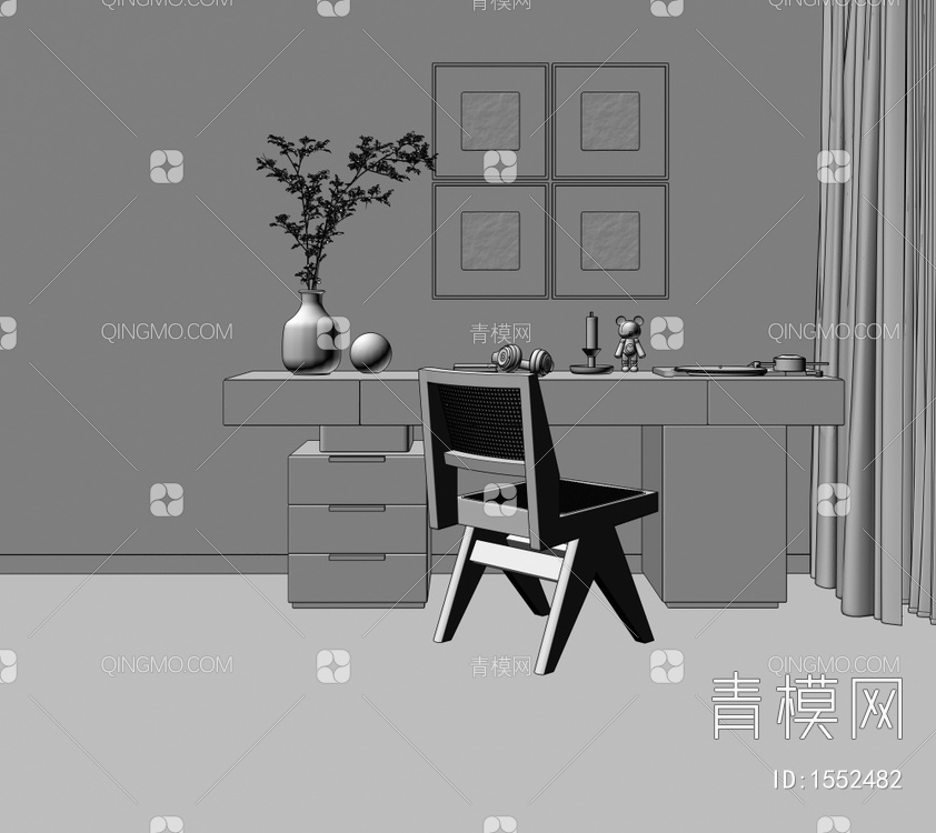 书桌椅组合3D模型下载【ID:1552482】